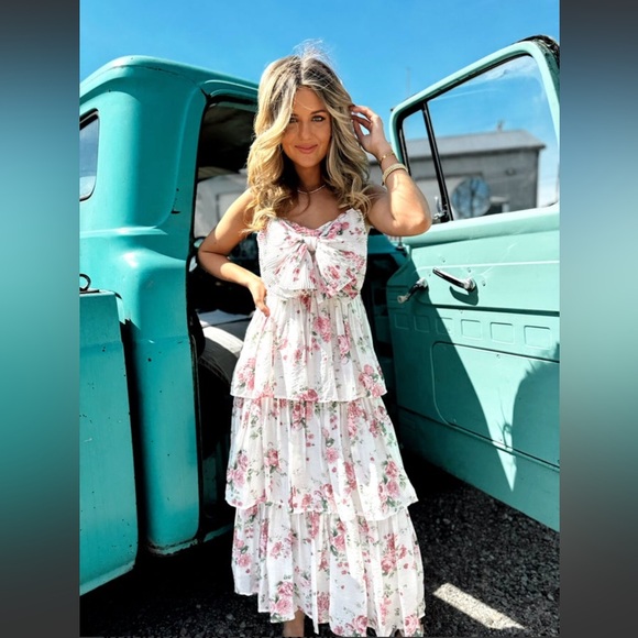 By The River Dresses & Skirts - NWT By The River Charming Floral Midi Dress Bow Tiered Cottagecore Easter Deess